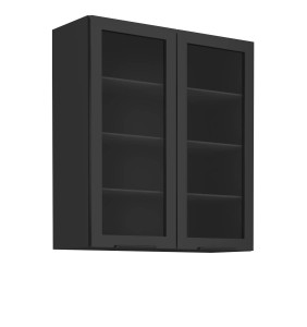 Glas-Hängeschrank 80 GS-90 2F schwarz matt