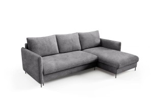 Ecksofa Bella Boucle dunkelgrau mit Schlaffunktion - Stoff Abriamo 07