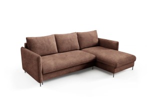Ecksofa Bella Boucle braun mit Schlaffunktion - Stoff Abramio 12