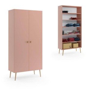 Drehtürenschrank Bolea 2D 87 cm mit Regal - Rosa