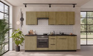 Küchenzeile Cremona schwarz 260 cm 10 Schränke mit Arbeitsplatte