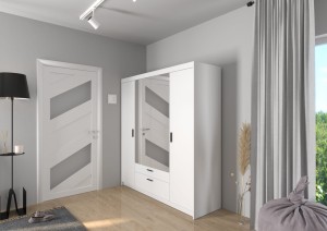 Drehtür Kleiderschrank Schubladen Spiegel Elena 4D 4-türig weiß