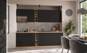 Küchenmöbel-Set Aria schwarz/artisan 255 cm mit Arbeitsplatte