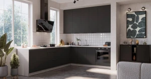 Küchenmöbel-Set Aria schwarz/weiß 290x230 cm mit Arbeitsplatte