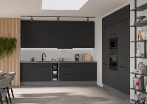 Küchenmöbel-Set Aria schwarz/anthrazit 300+180 cm mit Arbeitsplatte