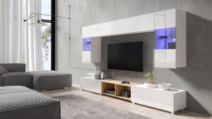 Wohnwand Calabrini 24 weiß hochglanz/ golden oak