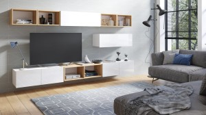 Wohnwand Calabrini 26 weiß hochglanz/golden oak