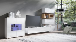 Wohnwand Calabrini 28 weiß hochglanz/golden oak