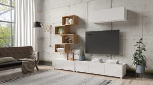 Wohnwand Calabrini 29 weiß hochglanz/ golden oak