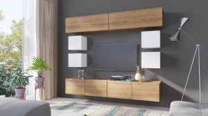 Wohnwand Calabrini 16 weiß/ weiß hochglanz / golden oak