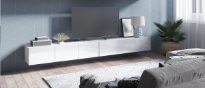 TV-Lowboard 300cm Calabrini weiß/ weiß hochglanz