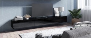 TV-Lowboard 300cm Calabrini schwarz/ schwarz hochglanz